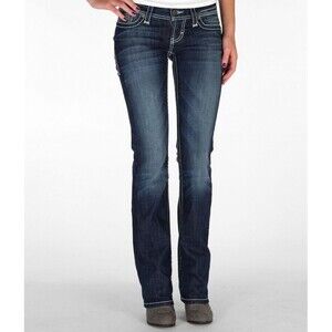 BKE Sabrina Bootcut Jeans Size 25‎ R X 31.5 Western Grunge Denim Stitching Low